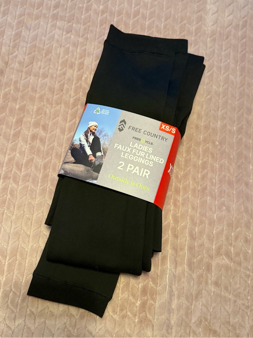 Free Country Black Ladies Faux-Fur Lined Leggings 2-Pack